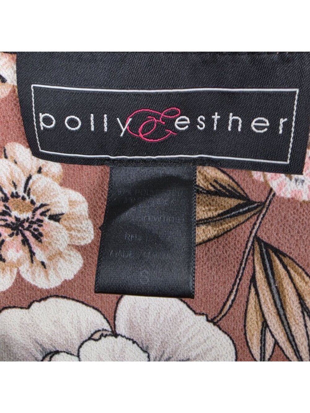 Polly & Esther Womens Floral Long Sleeve Blouse Pink/White/Brown Size Small - Picture 3 of 5